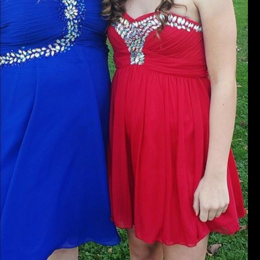 Red Strapless Homecoming Dress with Beading